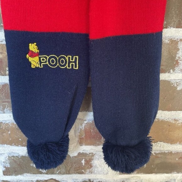 Winne‎ The Pooh Scarf Kid's Knit Pom Pom Red Yellow Blue Stripes Embroidered 43" - Picture 2 of 7